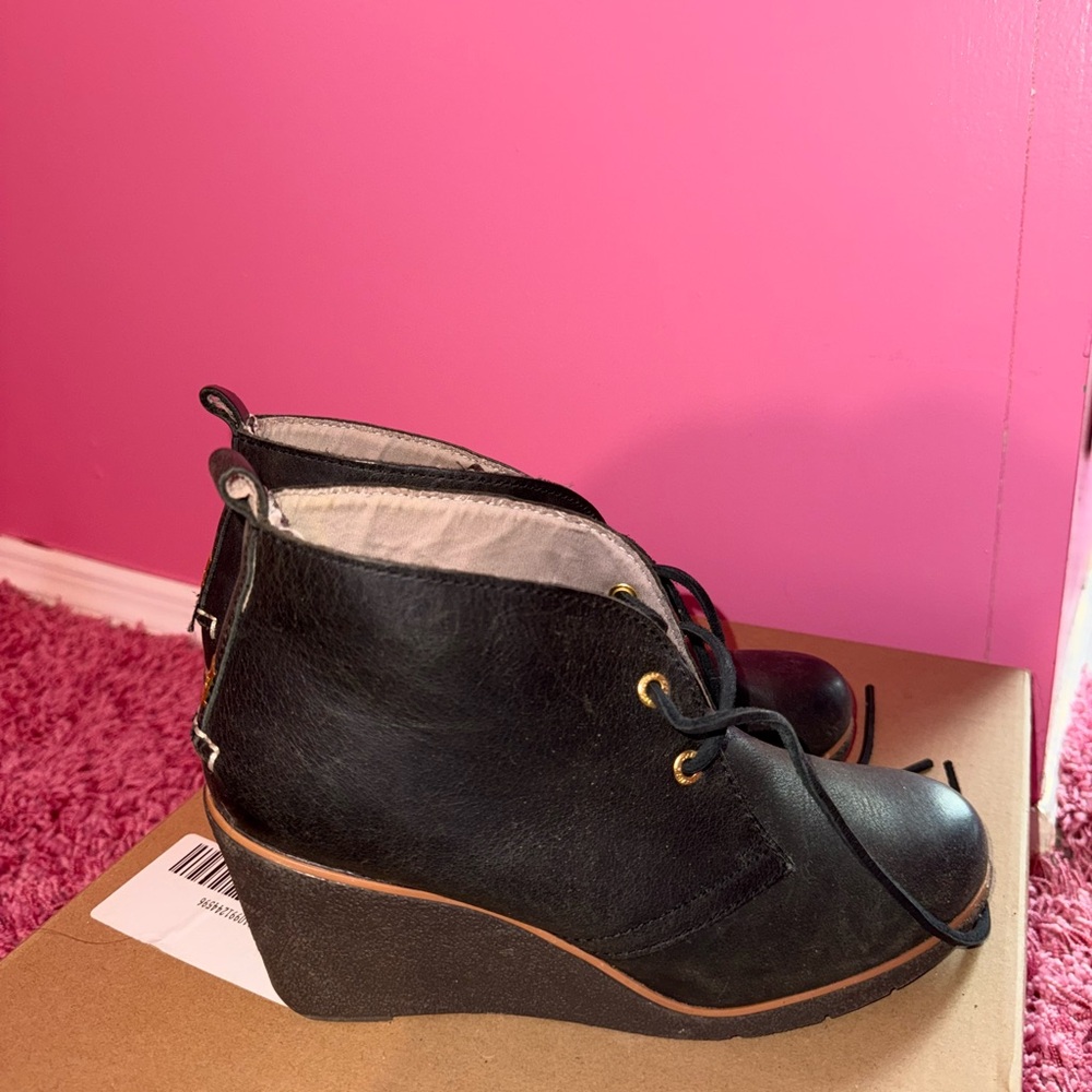 SPERRY Ankle Boots Womens 8 Harlow Wedge Bootie Charcoal Gray Leather